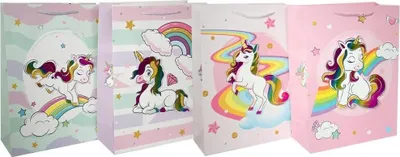 Produktbild von Dekorative Tasche PL-6, mittelgroß, Einhörner-Mix – Panorama