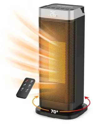 Immagine prodotto di Termoventilatore in Vetroceramica Vulpes Goods, riscaldatore in Vetroceramica, riscaldatore da 2000 watt, 4 livelli, timer, telecomando e termostato, termoventilatore per interni, nero