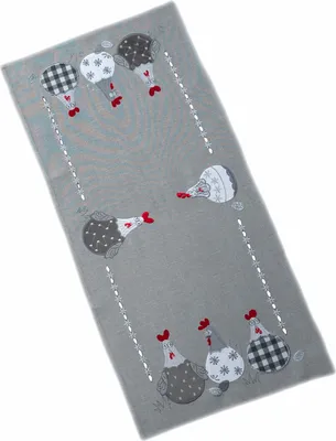 Produktbild von Tischdecke Tischläufer Stickerei verrückte Hühner Ostern 40 x 85 cm - grau
