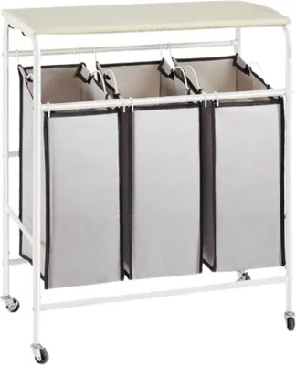 Produktbild von Famanu Wäschewagen - mit integrierter Bügelbrettfunktion - rollbarer Wäschesortierer