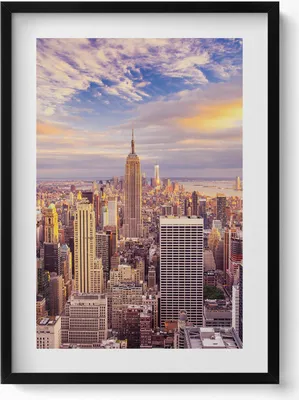 Produktbild von Sonnenuntergang in New York– Wandbild mit Rahmen – Gerahmtes Bild  – Wanddekoration – 50x70 cm –  Schwarz Rahmen