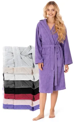 Produktbild von Twinzen - Bademantel Damen Frottee mit Kapuze - 100% Baumwolle - S