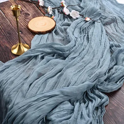 Produktbild von Seihtuch Tischläufer 2 Stück Staubiges Blau 90 x 400 cm Gaze Stoff Boho Rustikal Hochzeit Deko