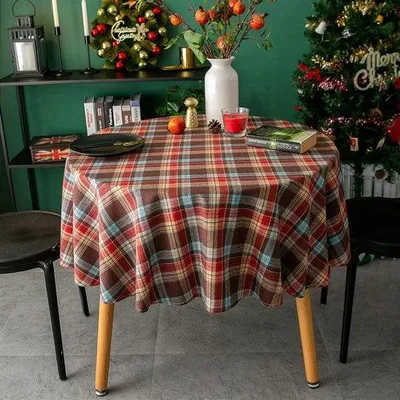 Produktbild von Rundes Tischdecken - 140*40cm - Rundes Tischdecken mit Pompons - Feiertischdekoration - Rotes Tischdecken - Ideal für Küche, Esszimmer, Tischdekoration, Festlichem Hochzeitsdiner