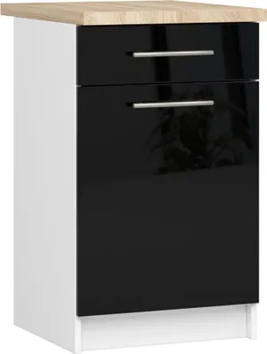 Produktbild von Akord Küchenschrank Oliwia Mit Arbeitsplatte Weiß/Schwarz Hochglanz 50X46X85 Cm