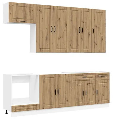Image de vidaXL Ensemble de cuisine PORTO, 8 pièces, bois composite imitation chêne artisanal