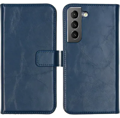 Imagen del producto de Funda de Cuero Auténtico tipo Libro para Samsung Galaxy S22 - Azul