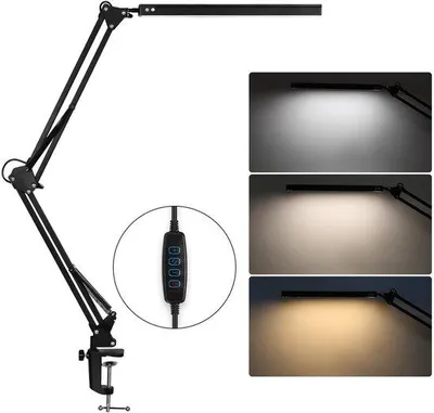 Imagen del producto de Lámpara de mesa LED con función de atenuación, incluye soporte para mesa, ajustable, 3 colores de luz, 10 niveles de intensidad, ideal para oficina, estudio y salón