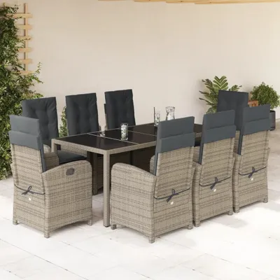 Produktbild von Schlichtes Gartenmöbel Set Balkonmöbel-Set 9-tlg. Garten-Essgruppe mit Kissen Grau Poly Rattan - Gartenmöbelgarnituren DE7214893 5parcel