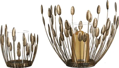 Produktbild von Gilde Windlicht, "Trevi", Blattmotiv, Metall, goldfarben, VE 2, H. 18 cm, D. 17 cm 84199 4001250841999