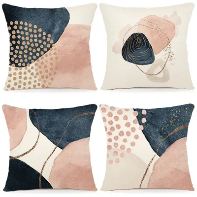 Produktbild von 4er-Set Kissenbezüge, 40 x 40 cm, dekorative Leinenkissen, moderne Sofakissen, Kissenbezüge mit abstraktem Boho-Muster für Sofa, Schlafzimmer, Sessel und Außenbereich
