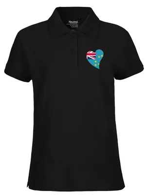 Produktbild von Huuraa Damen Polo Shirt Tuvalu Flagge Herz XS Black Bio Baumwolle Fairtrade Poloshirt Geschenkidee