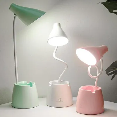 Productafbeelding van Dimbare bureaulamp voor kinderen met 24 LEDs - oogvriendelijke tafellamp - 3 helderheidsniveaus - USB-oplaadbaar - touch-schakelaar - voor lezen studeren werken - wit Bureaulamp