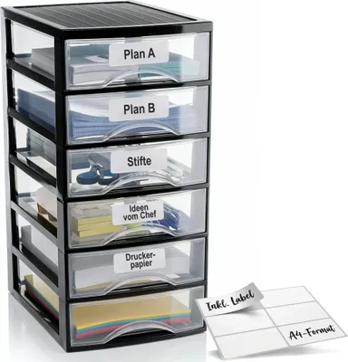 Produktbild von Schubladenbox A4 mit 6 Schubladen inkl. Aufkleber