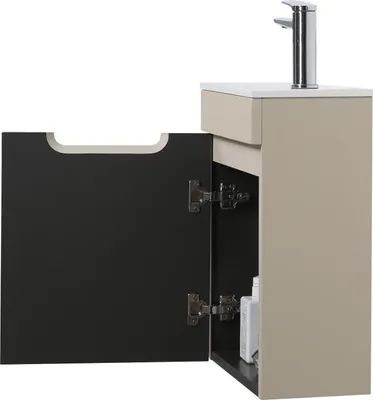 Immagine prodotto di Badplaats Set lavabo per bagno ospiti Thermis 40 x 22 cm Cashmere - Set di mobili da bagno con lavabo e mobile sottolavabo, preassemblato e con chiusura ammortizzata