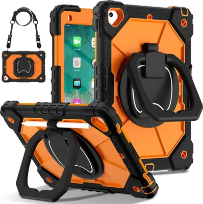 Obrázek produktu pro Pouzdro pro iPad 9,7 6th/5th Gen 2018/2017, odolné přenosné ochranné pouzdro se stojánkem, ručním popruhem a ramenním popruhem černé Pomerančový