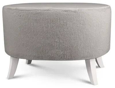 Produktbild von MG Design Ovaler Kunstfell-Hocker 62 x 72 cm in Grau mit Holzbeinen - Gepolsterter Fußhocker für Wohnzimmer oder Schlafzimmer