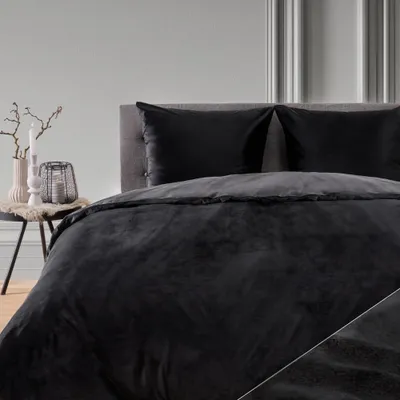 Productafbeelding van Dekbedovertrek - 135 x 200 cm - Pluche - Microvezel - Zwart
