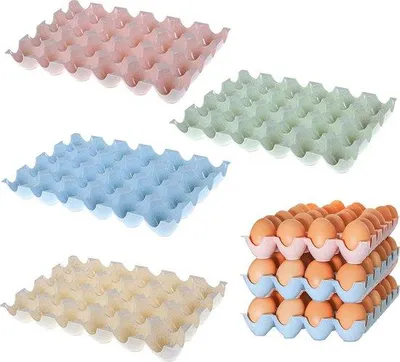 Zdjęcie produktu dla 4 plastikowe pojemniki na jajka, pojemniki na jajka z tworzywa sztucznego, pojemniki do lodówki z możliwością układania w stosy, antypoślizgowe, pojemniki kuchenne, do lodówki, mieszczą 24 jajka (4 kolory)