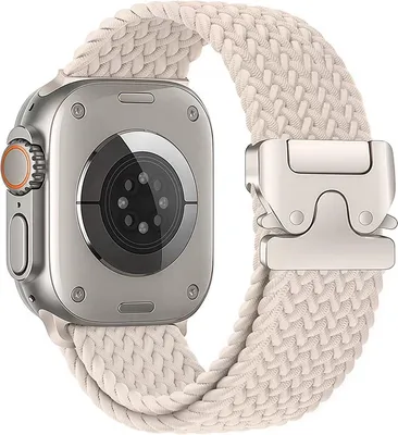 Produktbild von Stravo Elastisches Nylon-Uhrenarmband – für Apple Watch Ultra 49 mm, Serie 46/45/44/42 mm & SE – Atmungsaktiv mit Doppelknotenverschluss – Starlight