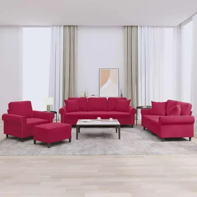Produktbild von vidaXL 4-tlg. Sofagarnitur mit Kissen Weinrot Samt
