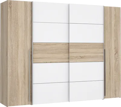 Produktbild von Furniture24 Kleiderschrank Narago Nrgs82511-Q45 Schwebetürenschrank Mit Drehtüren 270,3 Cm X 210 Cm X 61,2 Cm Sonoma Eiche/Weiß