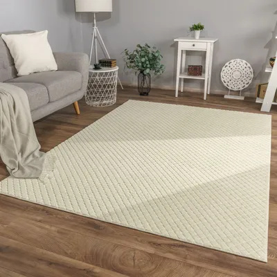 Produktbild von TT Home Wohnzimmer Teppich Esszimmer Kurzflor Ethno Skandi Design Rauten Uni Weich 3D Größe 60x100 cm