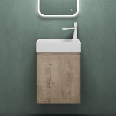 Produktbild von Mai & Mai Badmöbelset Badezimmermöbel bestehend aus Waschbecken und Waschbeckenunterschrank in Eiche Greige, BTH: 46x26x63cm Pisa02