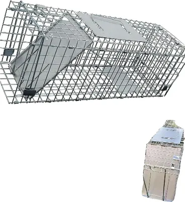 Obrázek produktu pro Humánní klec na odchyt zvířat, kovová, 62 cm x 19 cm x 22 cm, 21 kg, skládací, čtvercová síť 25 cm