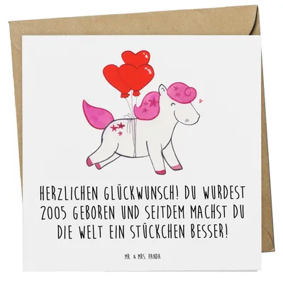 Produktbild von Mr. & Mrs. Panda Glückwunschkarte 2005 Geburtstag - Weiß - Geschenk, Geburtstagsgeschenk, faltkarte, Happy Birthday, Glückwunsch, Klappkarte, Grußkarte, doppelkarte, Jahr
