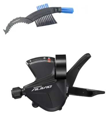 Produktbild von Shimano Schalthebel SL-M3100-L 3-Fach in Schwarz inkl. maxxi4you Fahrrad Kettenbürste