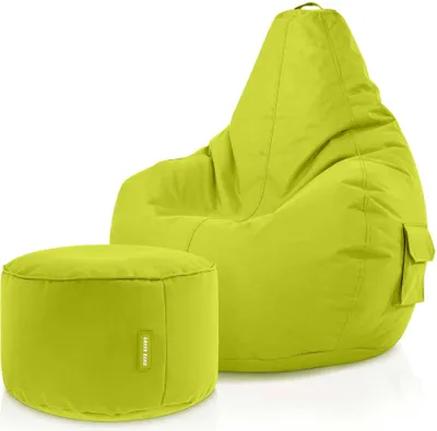Produktbild von Green Bean® Sitzsack mit Rückenlehne + Hocker "Cozy+Stay" 80x70x90cm - Gaming Chair mit 230L EPS Perlen Füllung - Hellgrün