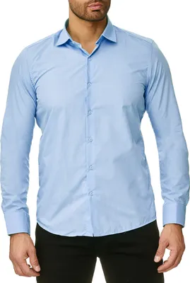 Produktbild von Reslad Herren Hemd Kentkragen Unicolor Langarmhemd RS-7002 Hellblau M