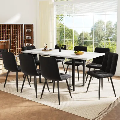 Immagine prodotto di Set da pranzo Sweiko (9 pezzi), set da pranzo allungabile per 8 persone, tavolo da pranzo 140×80 con 8 sedie da pranzo, tavolo da pranzo rettangolare con struttura in metallo, sedie da pranzo in velluto nero, set da sala da pranzo