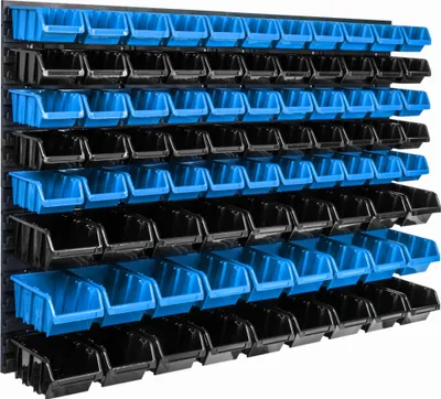 Produktbild von Lagersystem Wandregal 1152 x 780 mm | 82 stck. Box | Stapelboxen Schüttenregal Sichtlagerkästen | Extra Starke Wandplatten | Regal Erweiterbar | Werkstattregal Lagerregal Werkstattwandregal Steckregal