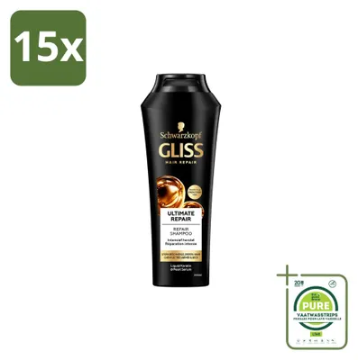 Productafbeelding van 15 x Gliss Kur Ultimate Repair Shampoo voor beschadigd haar, 250 ml - Grote verpakking - 15 stuks