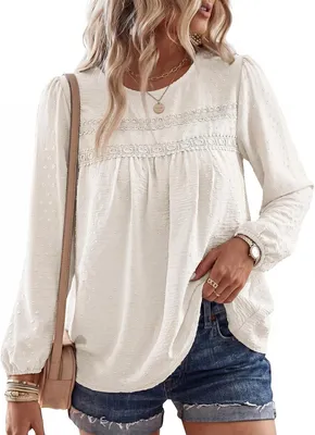 Productafbeelding van Damesblouse met lange mouwen, ronde hals en losse pasvorm in boho-stijl
