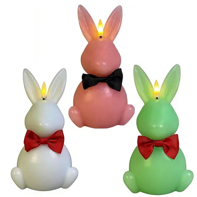 Produktbild von 3 Stk Flammenlose Osterhasen Kerze Set LED mit Fernbedienung, Oster LED Dekolicht für Frühling Zuhause, 10 x 18,5 cm