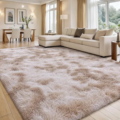 Produktbild von Hochflor Waschbarer Teppich für Wohnzimmer - Beige 160 x 220 cm, Antirutsch und Fluffy