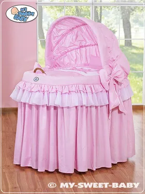 Produktbild von MY SWEET BABY Babykorb Naturfaser Rosa mit Holzuntergestell und Matratze