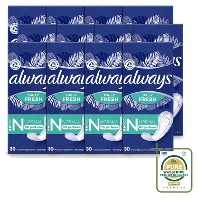 Image de 12 protections hygiéniques Always Daily Fresh, normales, non parfumées, pack économique, 12 pièces