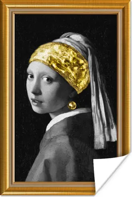 Produktbild von MuchoWow® Poster Das Mädchen mit dem Perlenohrring - Vermeer - Gold - Rahmen 120x180 cm - Kunstposter