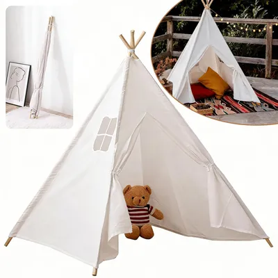 Produktbild von Tipi Zelt, Indoor Zelt aus Baumwollmischgewebe, faltbares Tipi Spielhaus für Wohnzimmer, Terrasse und Dekoration