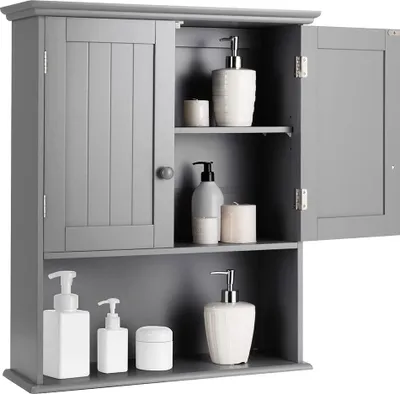 Immagine prodotto di Mobiletto da bagno HW66930GR, a due ante, a parete, con ripiano regolabile, grigio, 60 x 20 x 70,5 cm