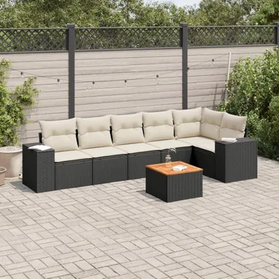 Produktbild von Design 7-tlg. Garten-Sofagarnitur mit Kissen Schwarz Poly Rattan, Gartenmöbel-Sets 2024 Neu