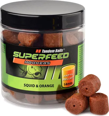 Produktbild von Tandem Baits SuperFeed Hook Fatty Pellet Squid & Orange Karpfen-Pellets, Karpfen Angeln ohne Mühe, Köder zum Große-Fische-Angeln, Karpfenzubehör für Profis & Hobby-Angler 14 mm 15 g
