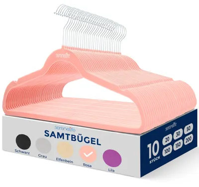 Zdjęcie produktu dla Wieszaki na ubrania SereneLife, oszczędzające miejsce, różowe, 10 sztuk, wieszaki garderobiane, antypoślizgowe