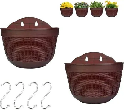 Image de Pot suspendu avec drainage, marron foncé, en plastique, lot de 2
