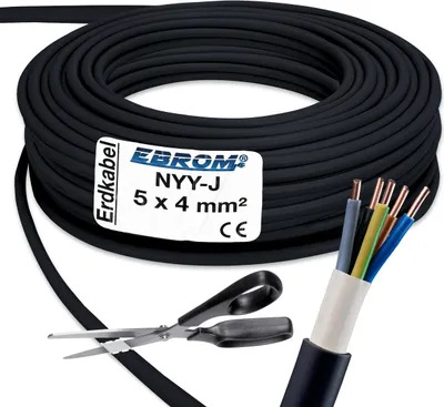 Produktbild von EBROM - 100 Meter NYY-J 5x4 mm2 - Erdkabel - Starkstromkabel - SCHWARZ