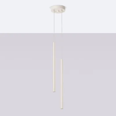 Produktbild von Deckenleuchte – Pendelleuchte aus Stahl, 2 Lampenschirme, 15 x 15 x 114 cm, Beige